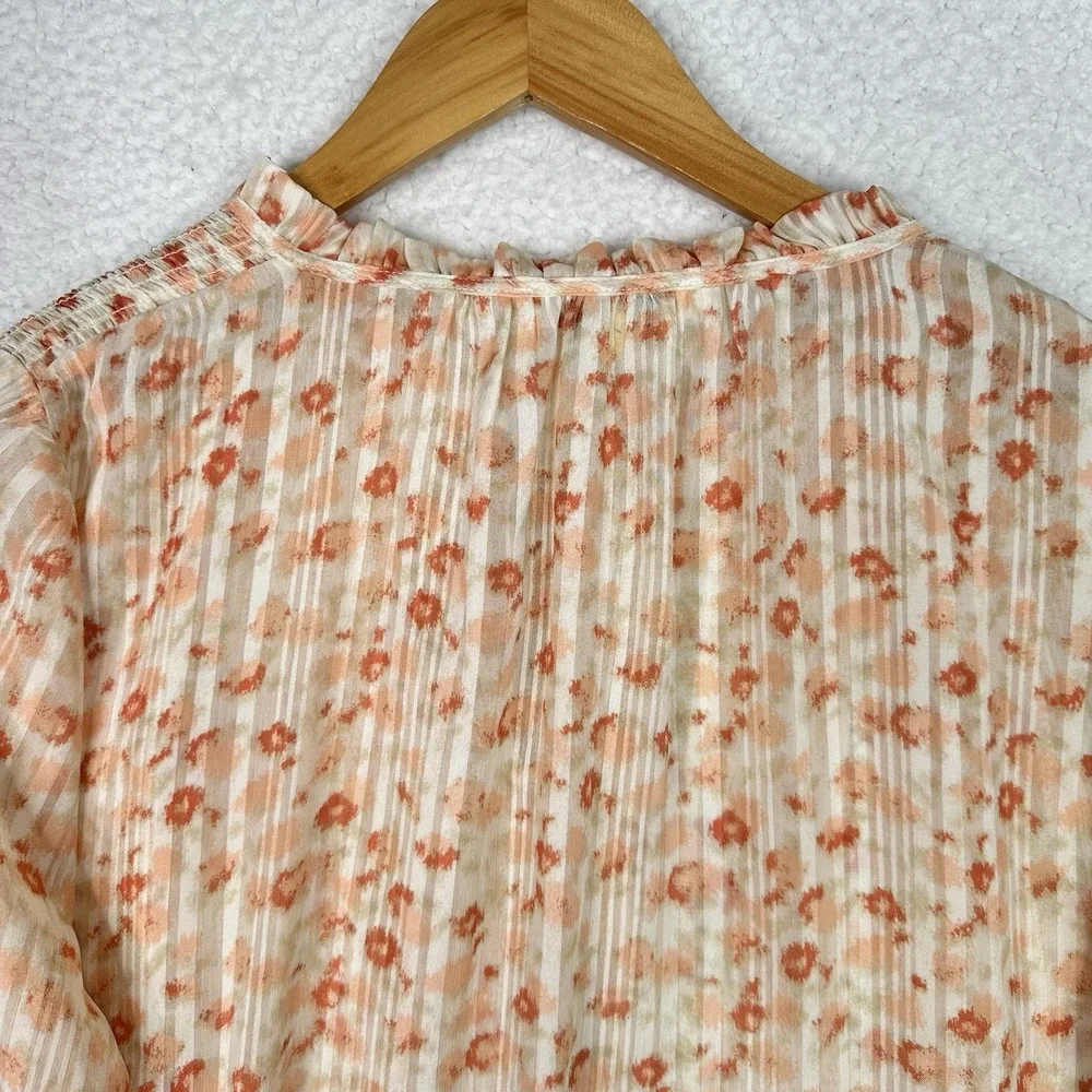 Rose +‎ Olive Floral Pleated Blouse XL Boho Peasant Long Sleeve Tie Neck Top